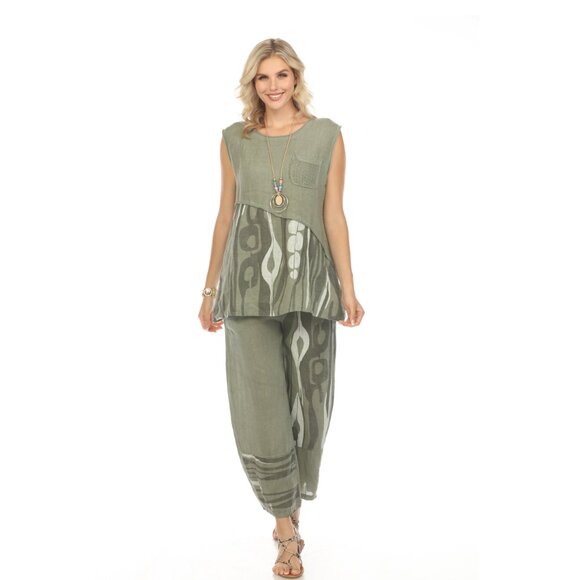 Olive Abstract sleeveless pocket detailed Top - Picture 3 of 6